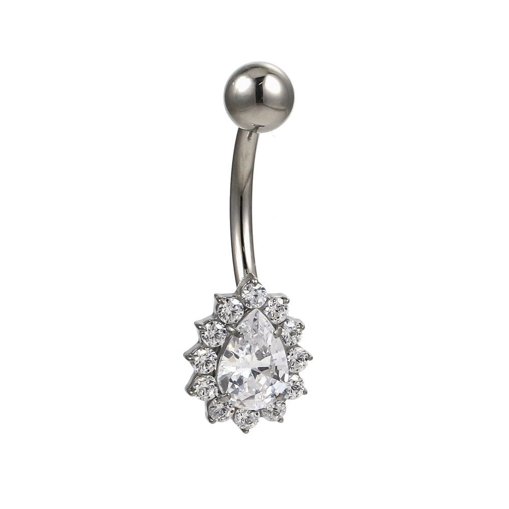 ADJBL2S09 G-23 TITANIUM INTERNAL THREAD BELLY WITH PEAR SHAPE CZ