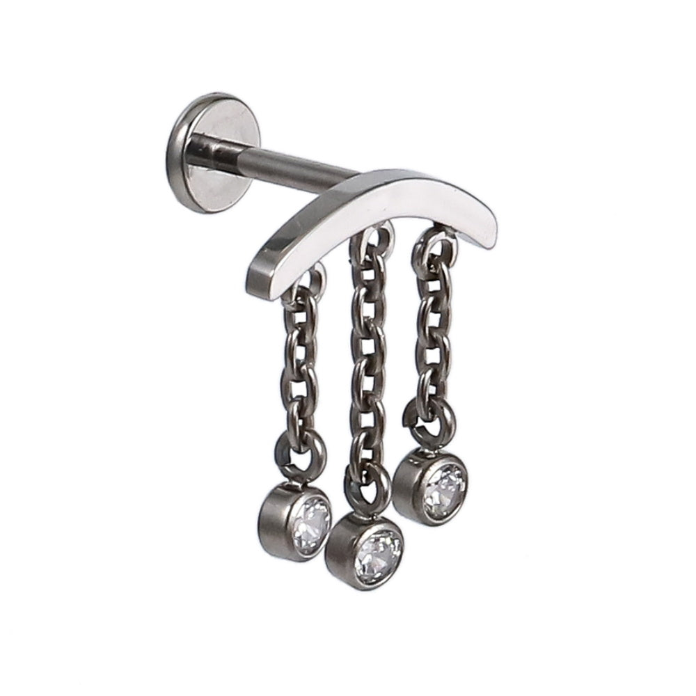 ADLBJ21 G-23 TITANIUM INTERNAL THREAD LABRET WITH CHAIN AND CZ