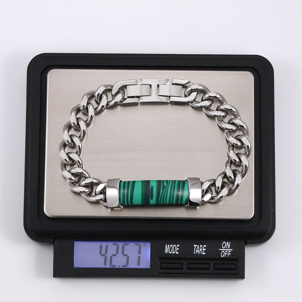 BSS1027 STAINLESS STEEL BRACELET WITH STONE ID PLATE