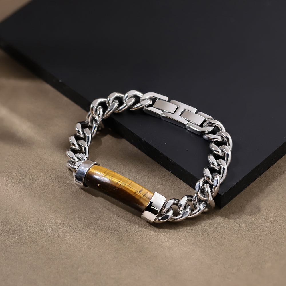 BSS1027 STAINLESS STEEL BRACELET WITH STONE ID PLATE