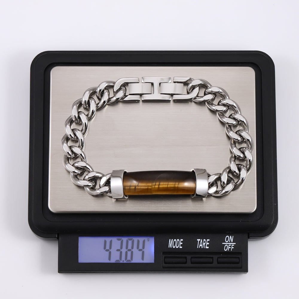 BSS1027 STAINLESS STEEL BRACELET WITH STONE ID PLATE