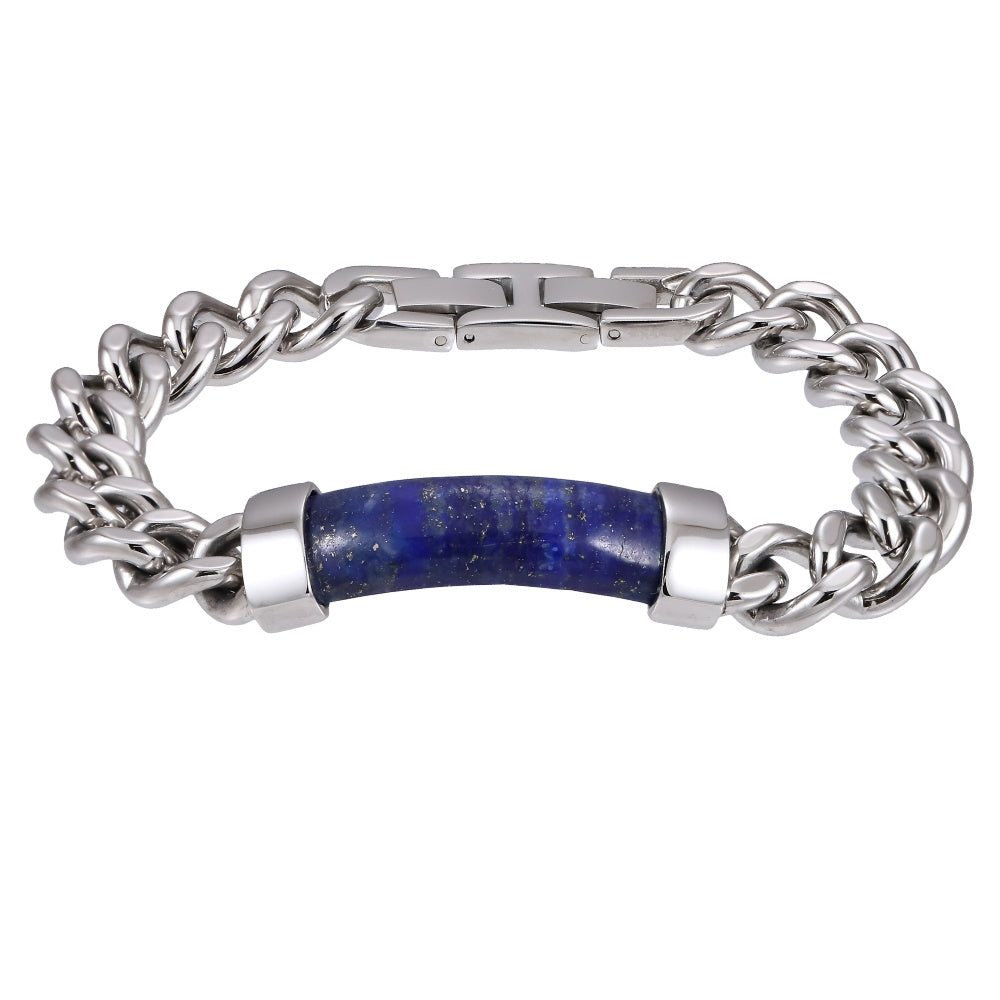 BSS1027 STAINLESS STEEL BRACELET WITH STONE ID PLATE