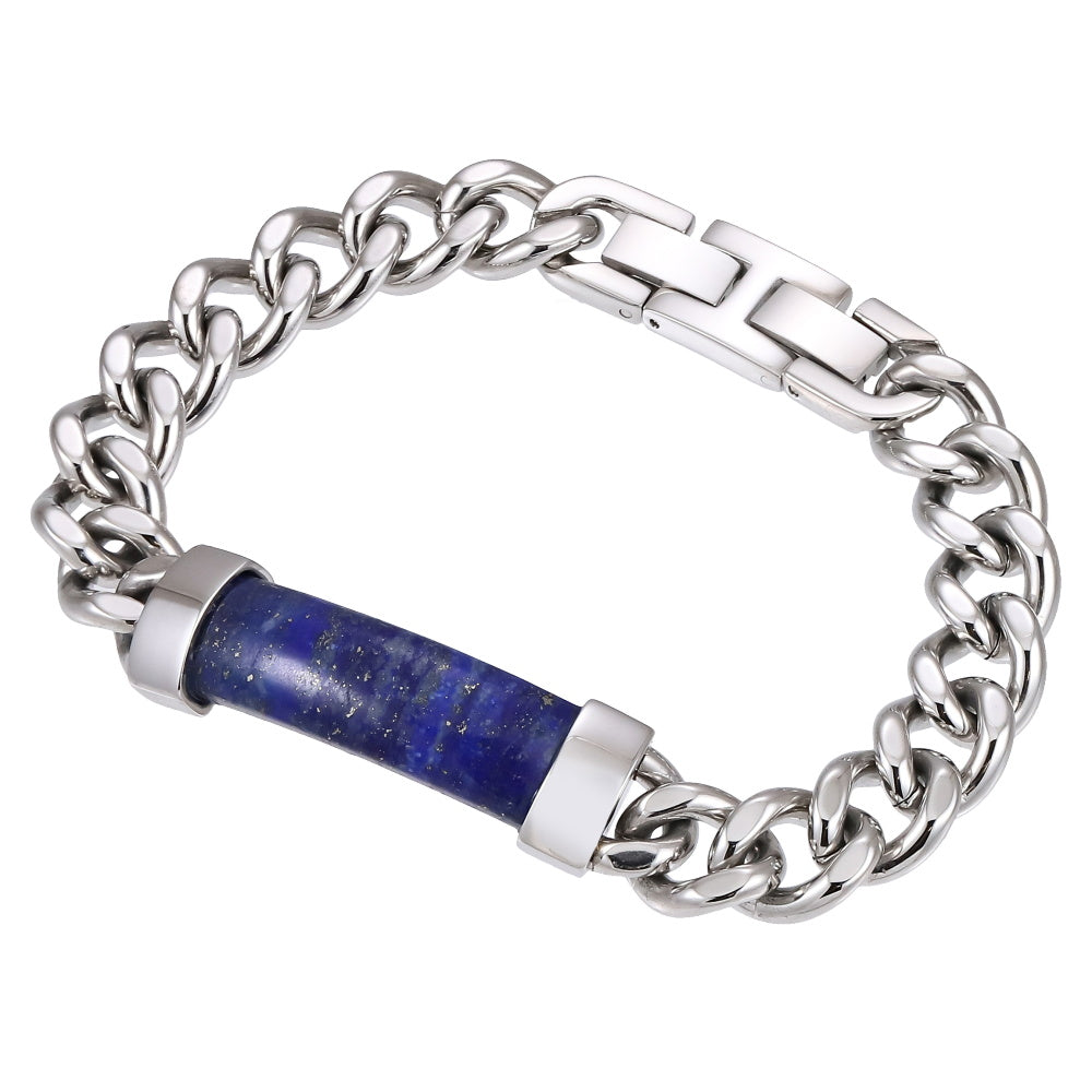 BSS1027 STAINLESS STEEL BRACELET WITH STONE ID PLATE