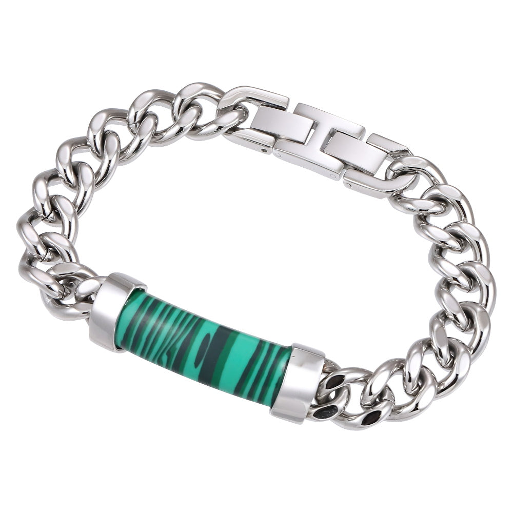 BSS1027 STAINLESS STEEL BRACELET WITH STONE ID PLATE