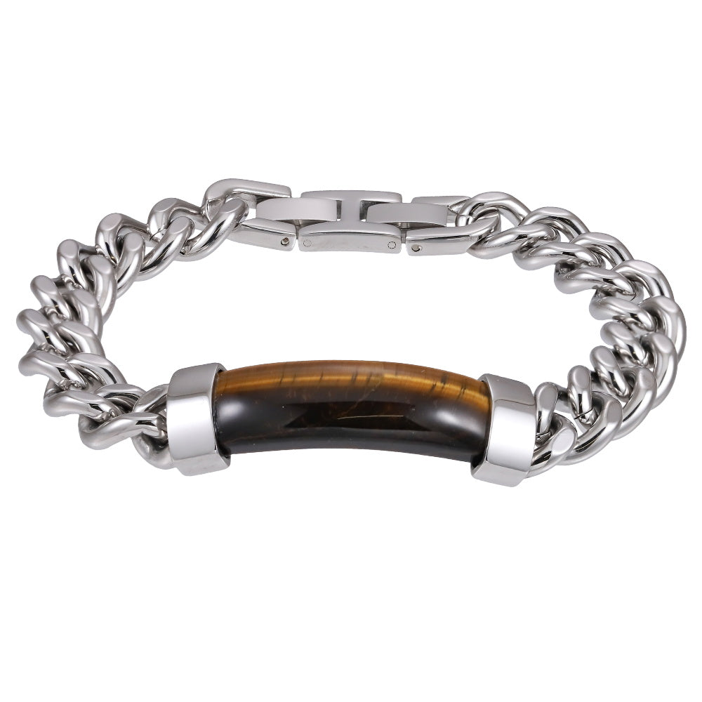 BSS1027 STAINLESS STEEL BRACELET WITH STONE ID PLATE