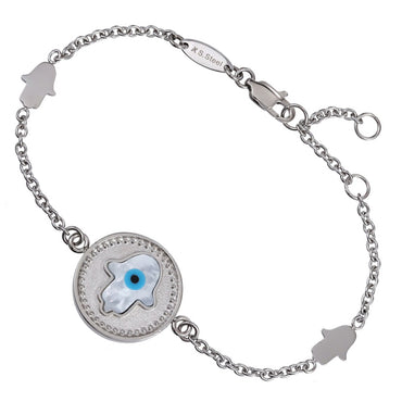 BSS1031 STAINLESS STEEL ROUND BRACELET WITH HAMSA MOP