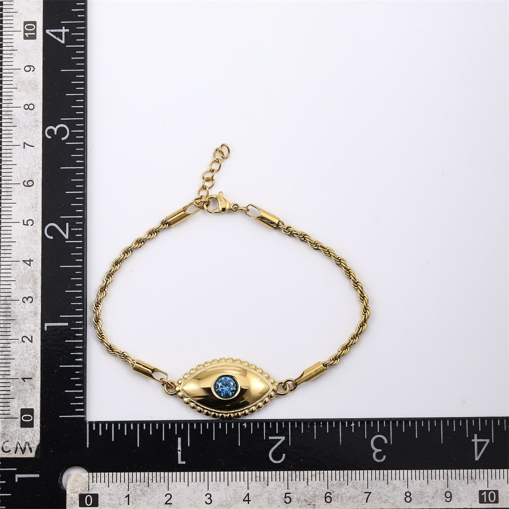 BSS1032 STAINLESS STEEL EVIL EYE BRACELET WITH CZ