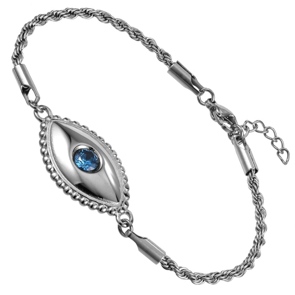 BSS1032 STAINLESS STEEL EVIL EYE BRACELET WITH CZ