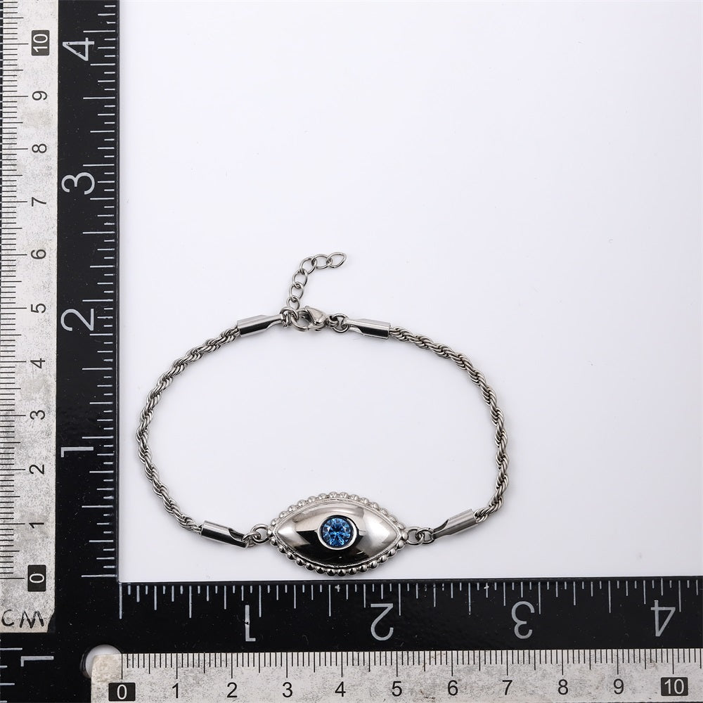 BSS1032 STAINLESS STEEL EVIL EYE BRACELET WITH CZ