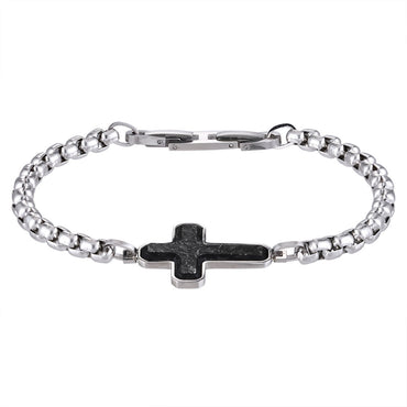 BSS934 STAINLESS STEEL CROSS BRACELET WITH FORGED CARBON AAB CO..