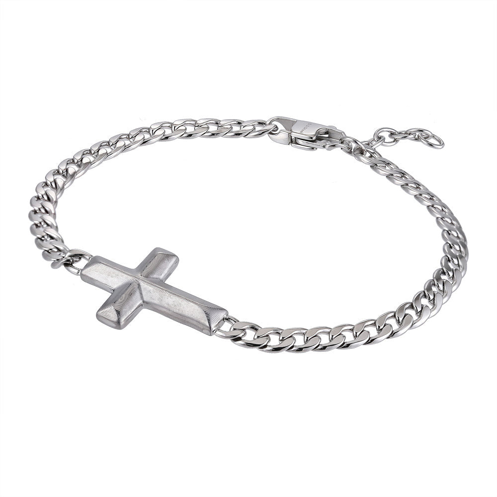 Mens stainless steel cross on sale bracelet