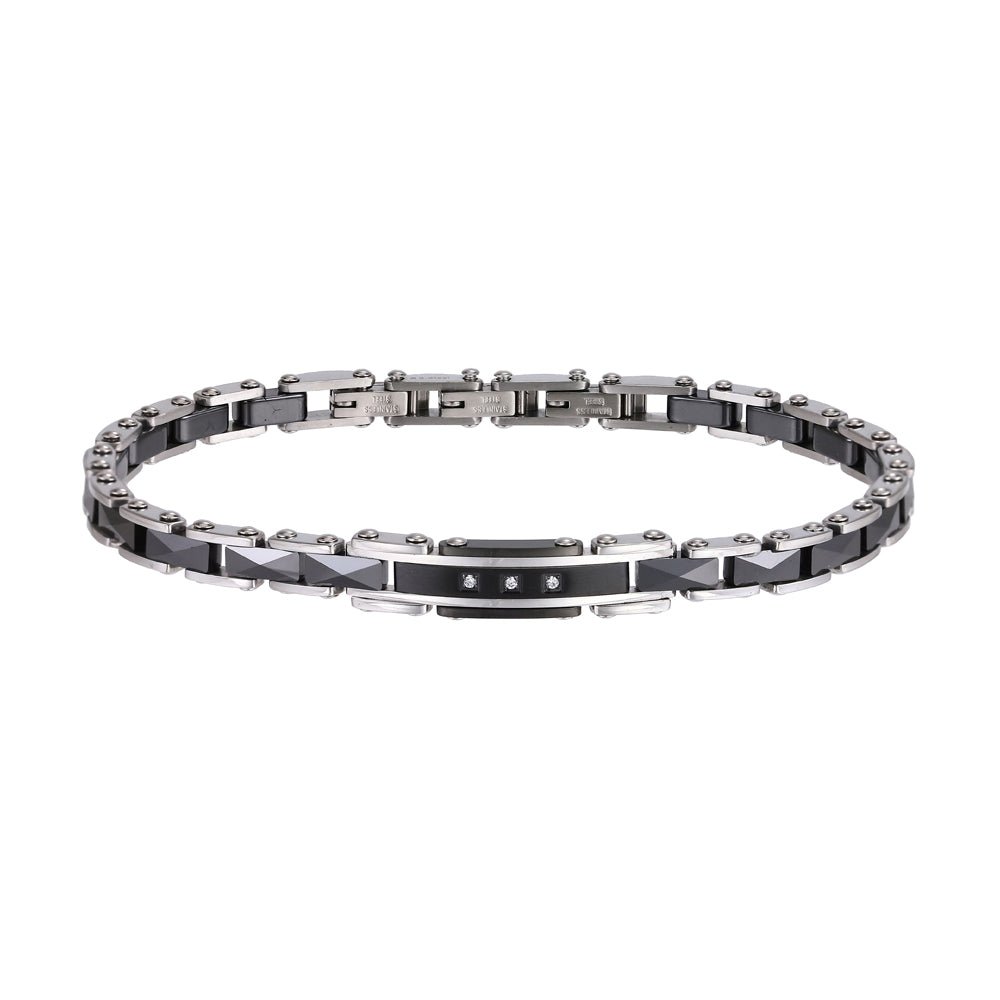 CBS31 STAINLESS STEEL & CERAMIC BRACELET WITH CZ