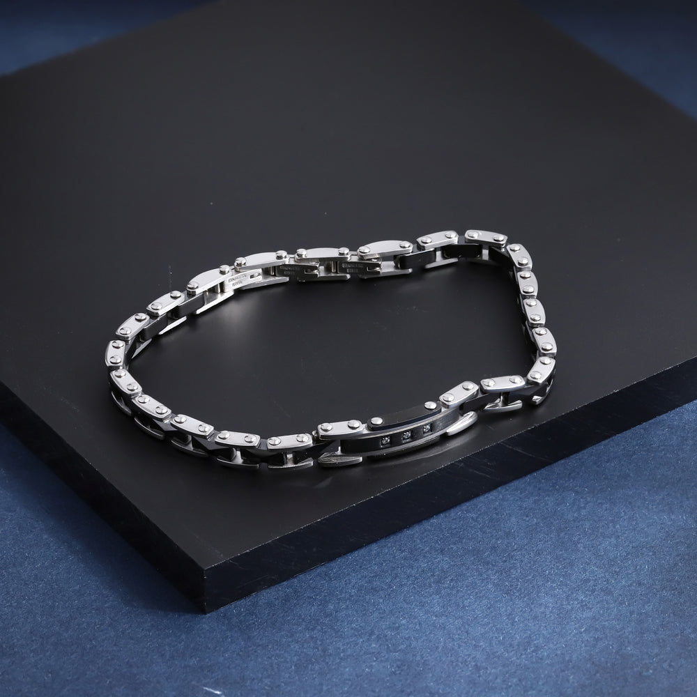 CBS31 STAINLESS STEEL & CERAMIC BRACELET WITH CZ