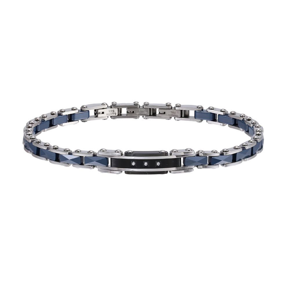 CBS31 STAINLESS STEEL & CERAMIC BRACELET WITH CZ