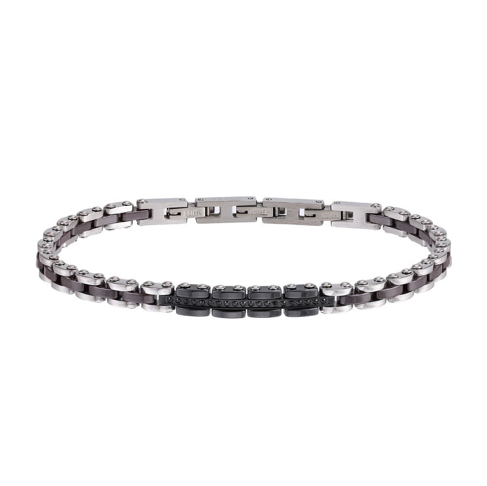 CBS34 STAINLESS STEEL & CERAMIC BRACELET WITH CZ