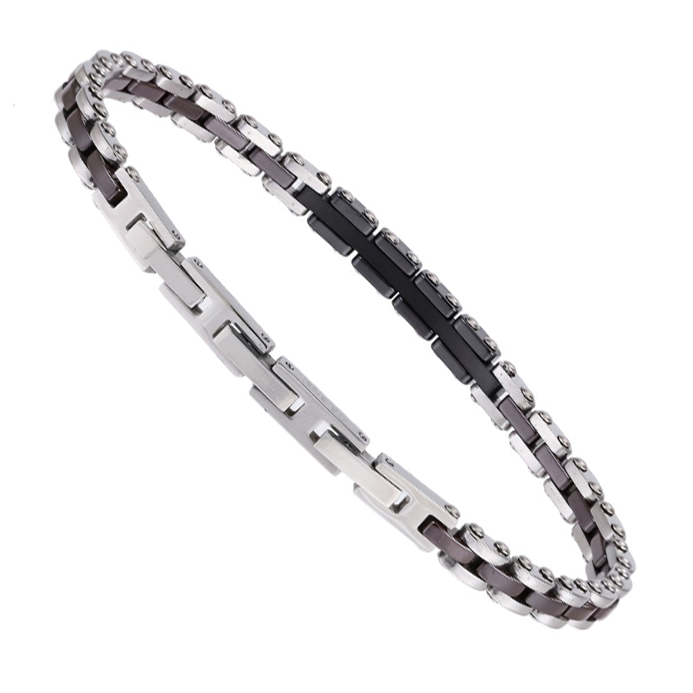 CBS34 STAINLESS STEEL & CERAMIC BRACELET WITH CZ