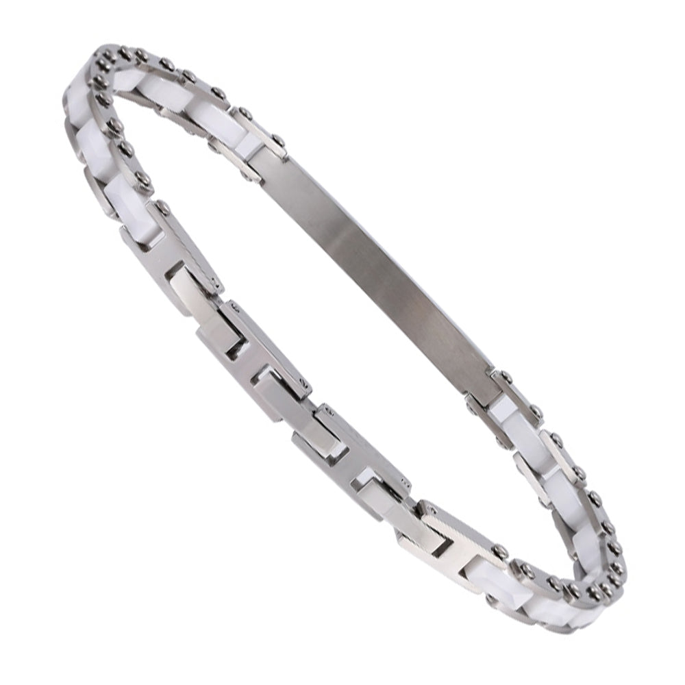 CBS37 STAINLESS STEEL & CERAMIC BRACELET WITH CZ