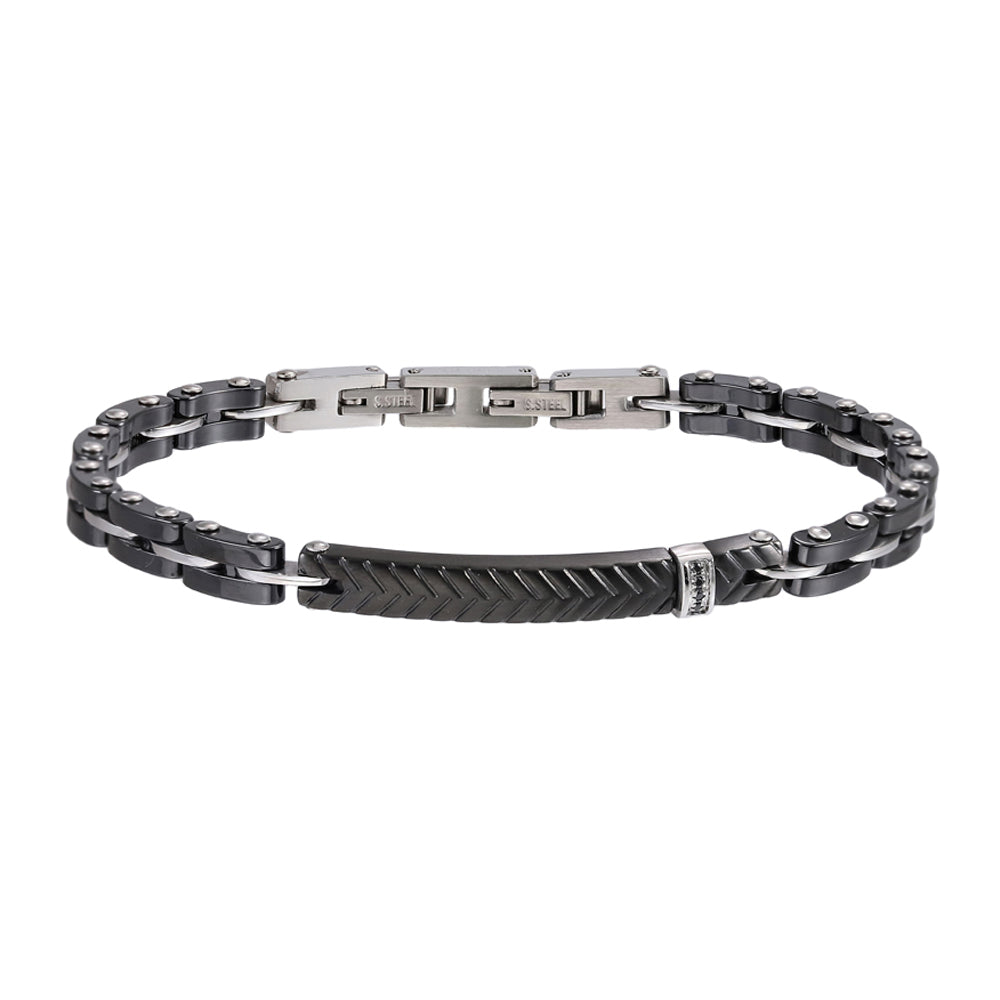 CBS38 STAINLESS STEEL & CERAMIC BRACELET WITH CZ