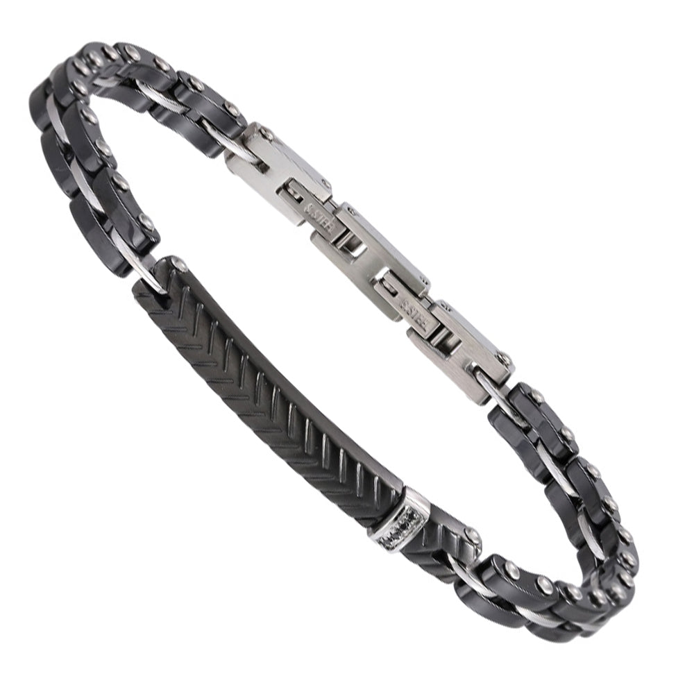 CBS38 STAINLESS STEEL & CERAMIC BRACELET WITH CZ