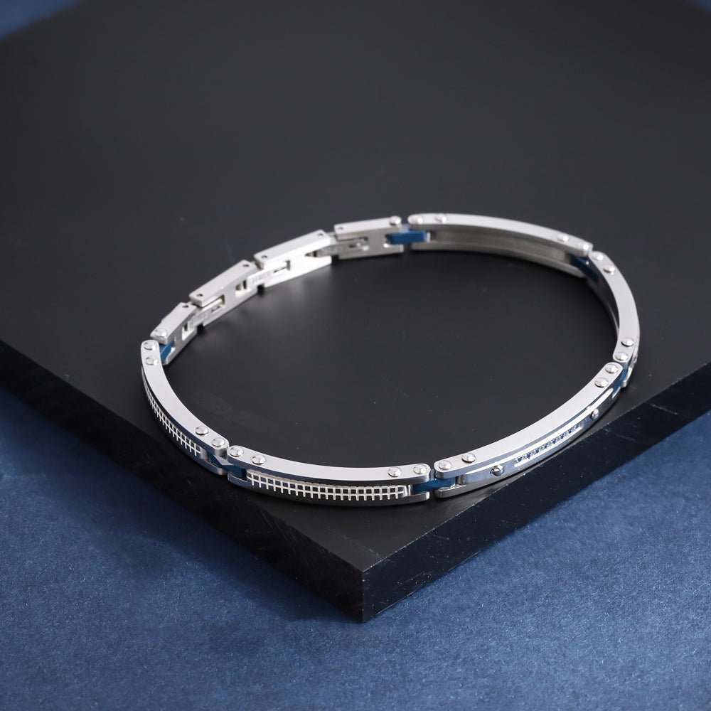 CBS39 STAINLESS STEEL & CERAMIC BRACELET WITH CZ