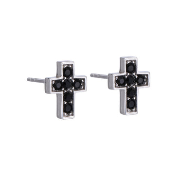 ESS803 STAINLESS STEEL CROSS EARRING STUD WITH FOIL STONE