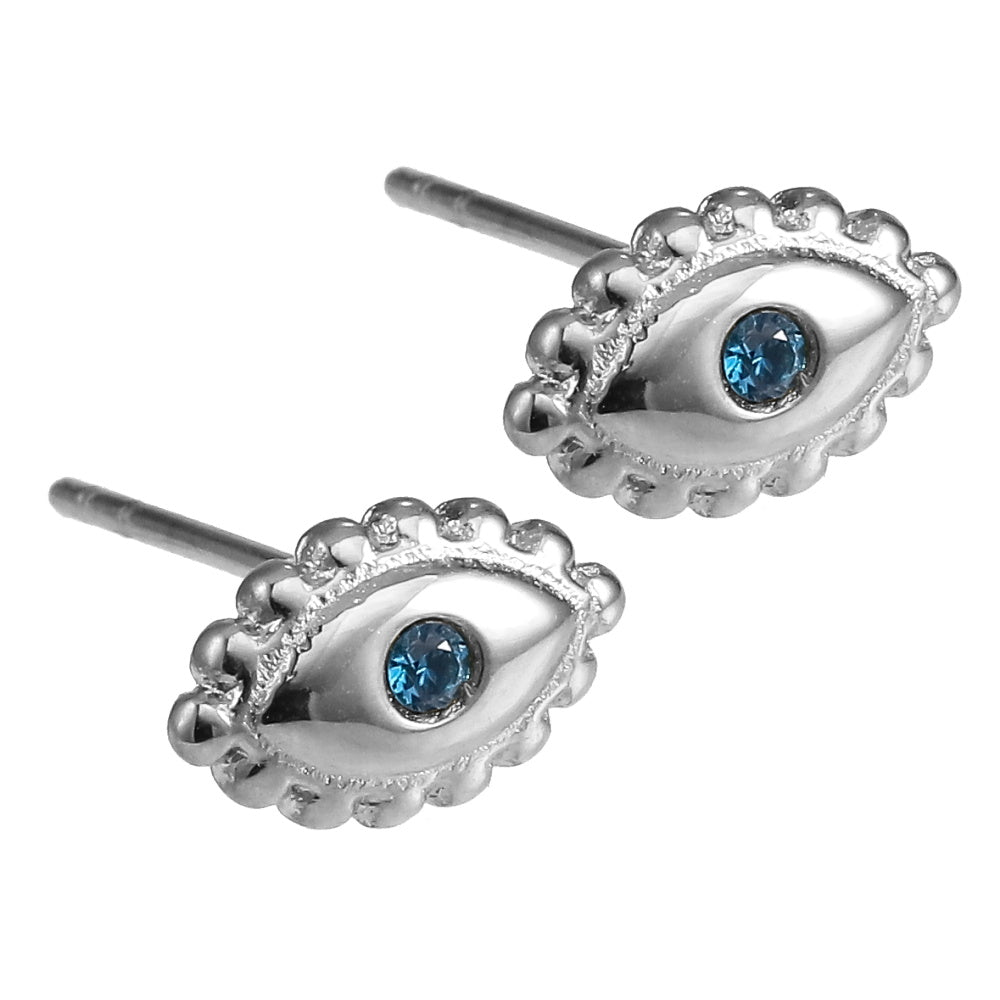 ESS809 STAINLESS STEEL EVIL EYE EARRING WITH CZ