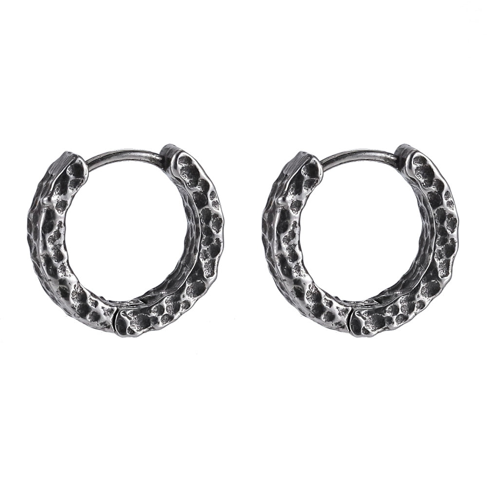 ESS820 STAINLESS STEEL HOOP EARRING WITH HAMMER EFFECT