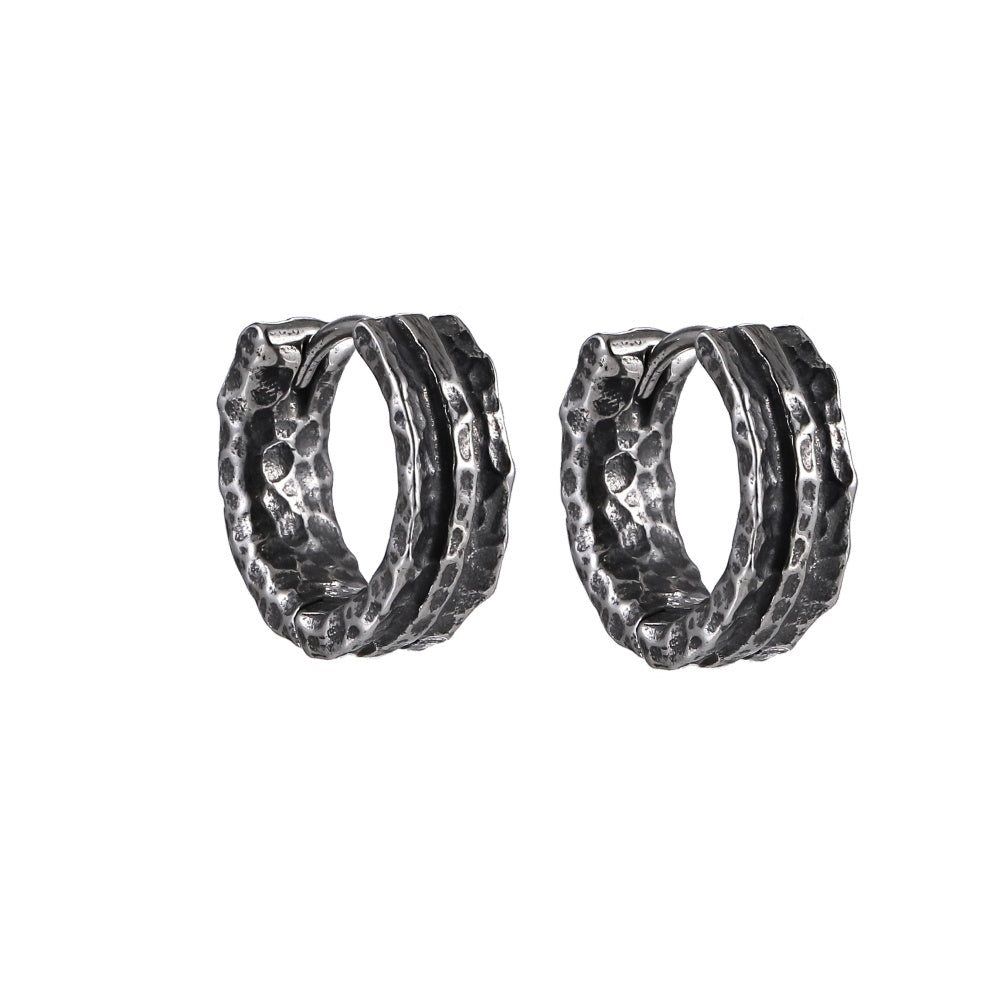 ESS821 STAINLESS STEEL HOOP EARRING WITH HAMMER EFFECT