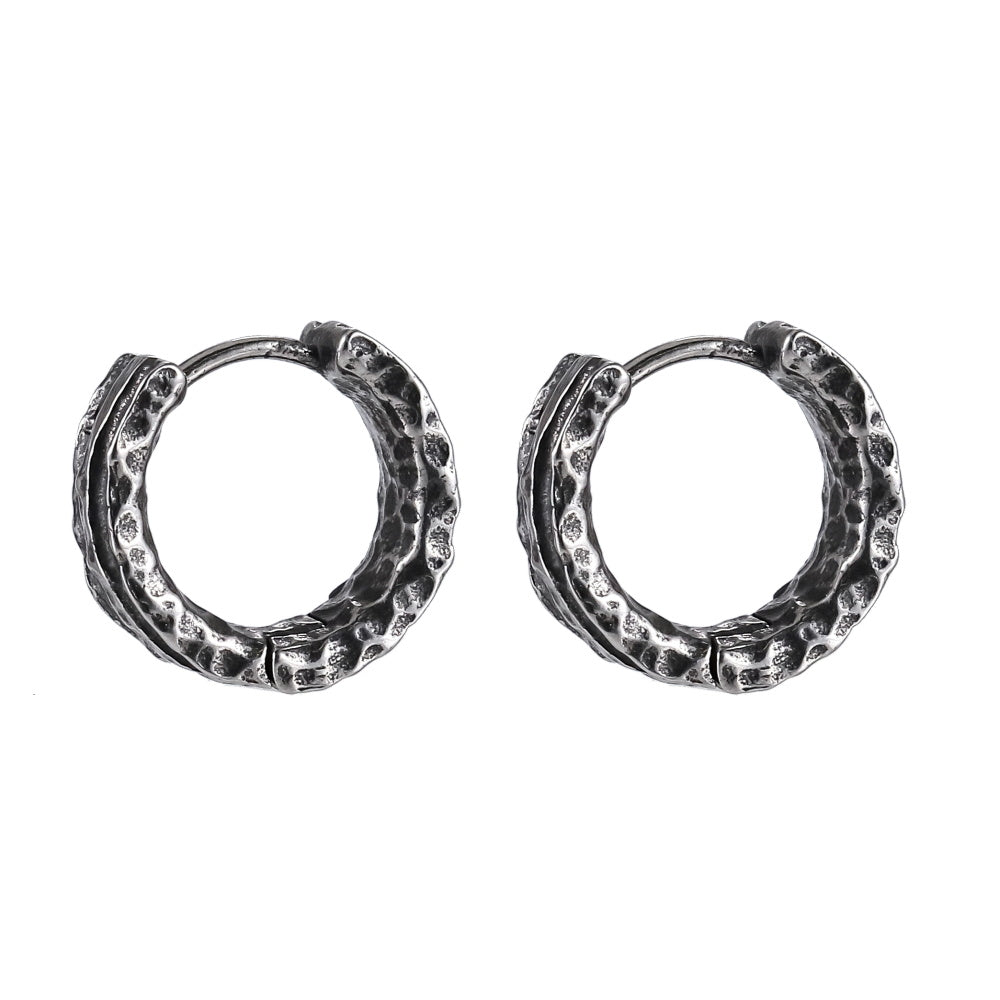 ESS821 STAINLESS STEEL HOOP EARRING WITH HAMMER EFFECT