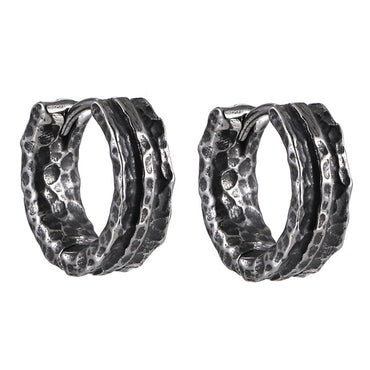 ESS821 STAINLESS STEEL HOOP EARRING WITH HAMMER EFFECT