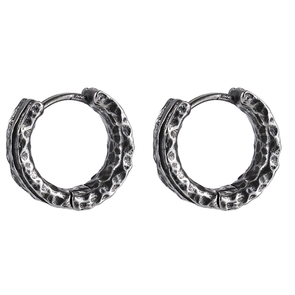 ESS821 STAINLESS STEEL HOOP EARRING WITH HAMMER EFFECT