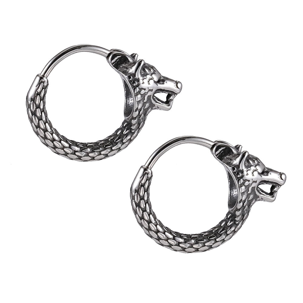 ESS824 STAINLESS STEEL EARRING WITH WOLF DESIGN