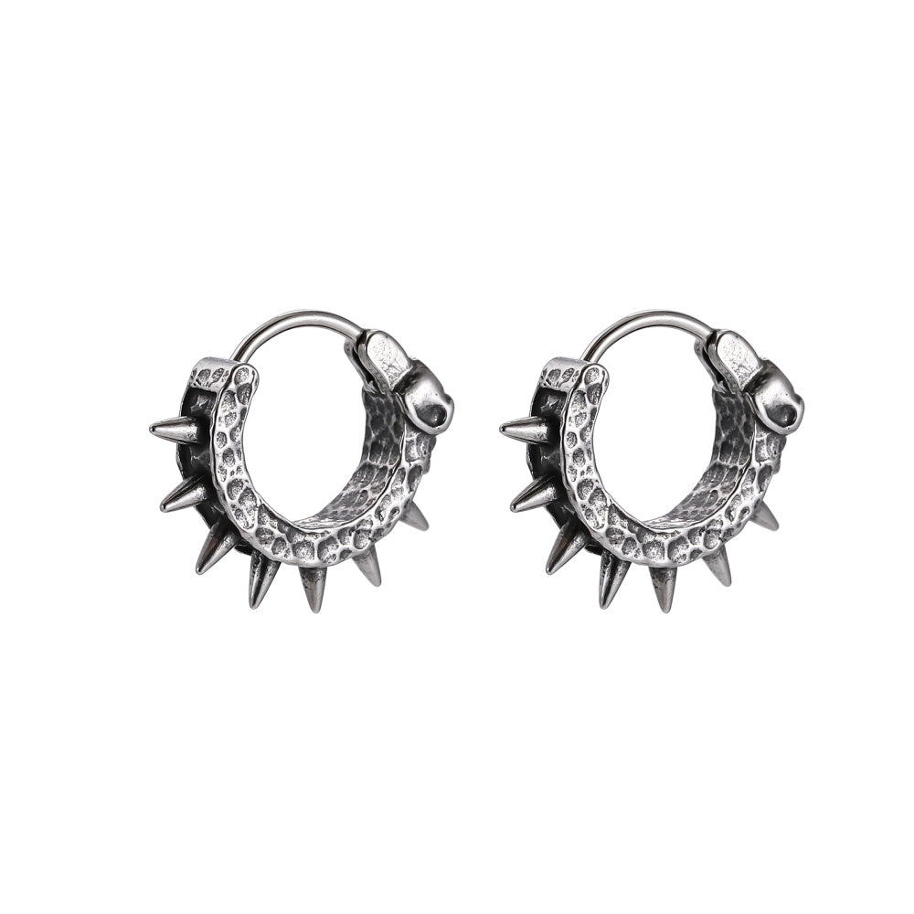 ESS826 STAINLESS STEEL HOOP EARRING WITH SKULL&SPIKES DESIGN