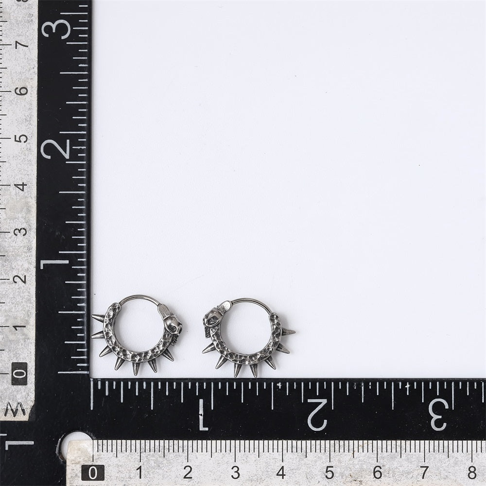 ESS826 STAINLESS STEEL HOOP EARRING WITH SKULL&SPIKES DESIGN