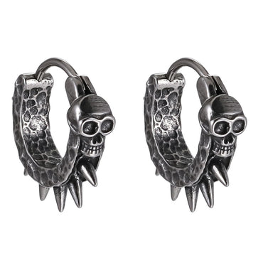 ESS826 STAINLESS STEEL HOOP EARRING WITH SKULL&SPIKES DESIGN