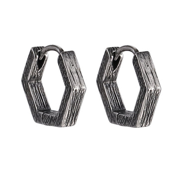 ESS829 STAINLESS STEEL HEXAGON SHAPE EARRING WITH TEXTURE