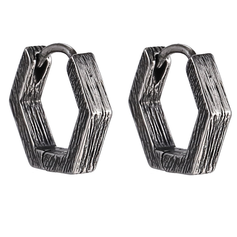 ESS829 STAINLESS STEEL HEXAGON SHAPE EARRING WITH TEXTURE