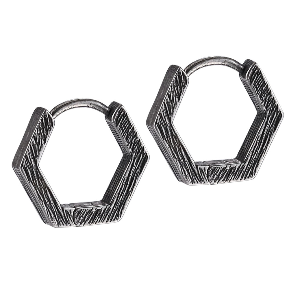 ESS829 STAINLESS STEEL HEXAGON SHAPE EARRING WITH TEXTURE