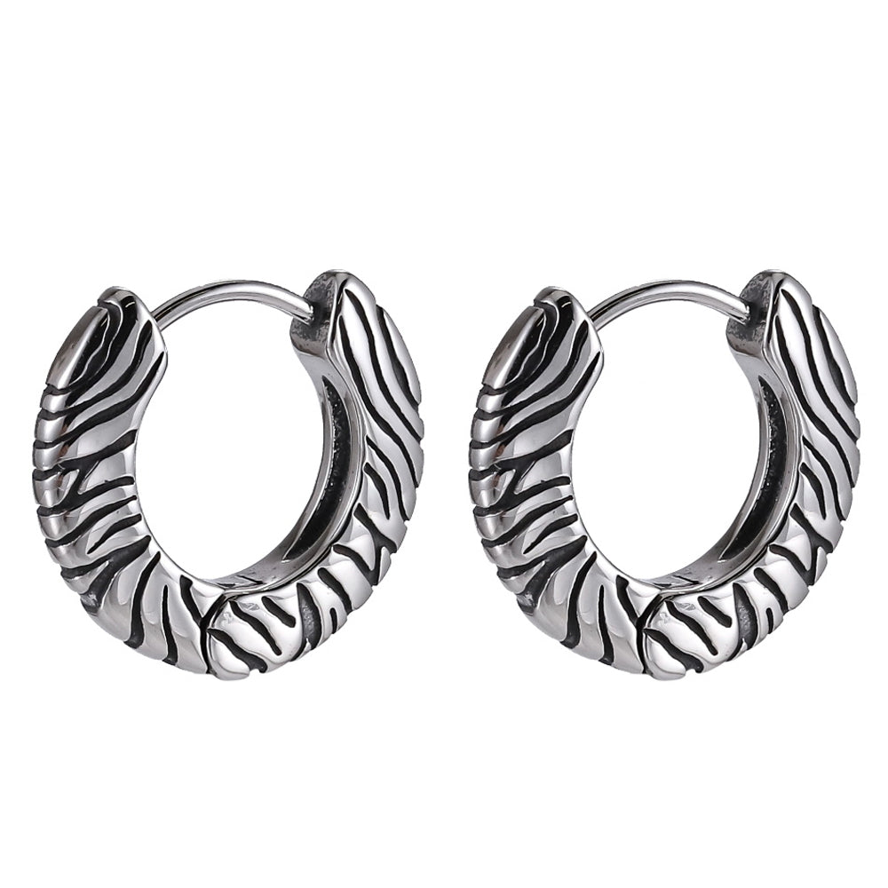 ESS832 STAINLESS STEEL HUGGIES HOOP EARRING WITH TEXTURE