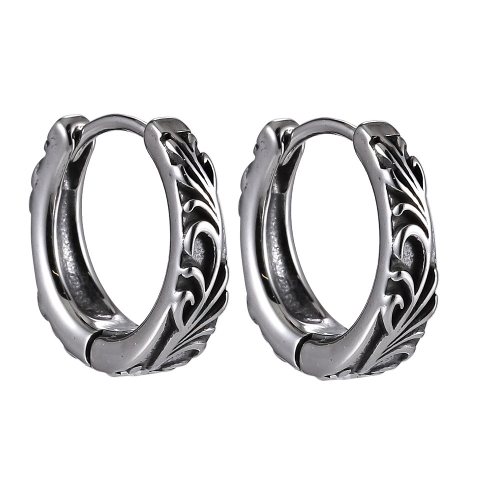 ESS833 STAINLESS STEEL HUGGIES HOOP WITH SCROLL PATTERN