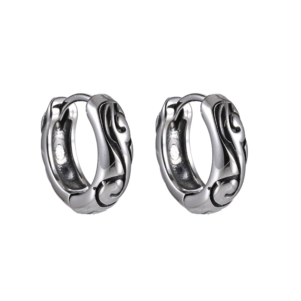 ESS834 STAINLESS STEEL HOOP EARRING WITH SCROLL PATTERN