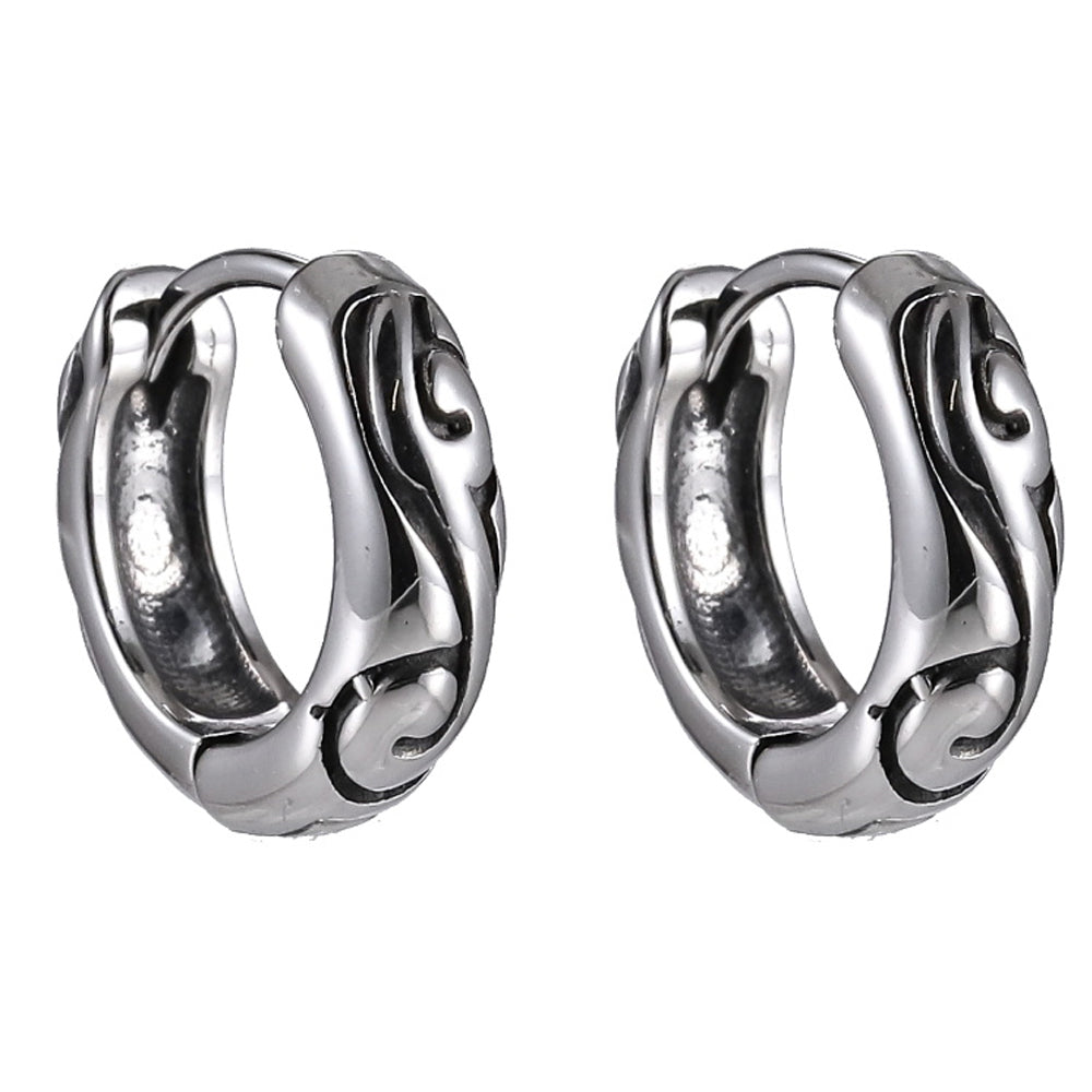 ESS834 STAINLESS STEEL HOOP EARRING WITH SCROLL PATTERN