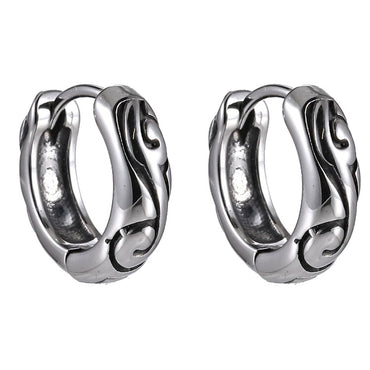 ESS834 STAINLESS STEEL HOOP EARRING WITH SCROLL PATTERN