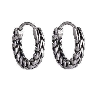 ESS838 STAINLESS STEEL HOOP EARRING WITH CHAIN DESIGN