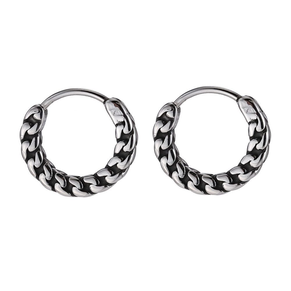 ESS838 STAINLESS STEEL HOOP EARRING WITH CHAIN DESIGN