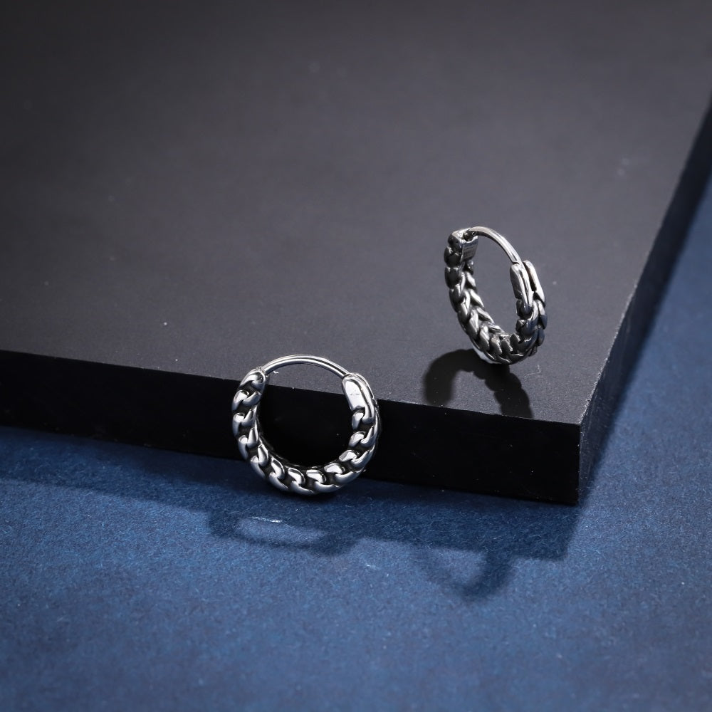 ESS838 STAINLESS STEEL HOOP EARRING WITH CHAIN DESIGN