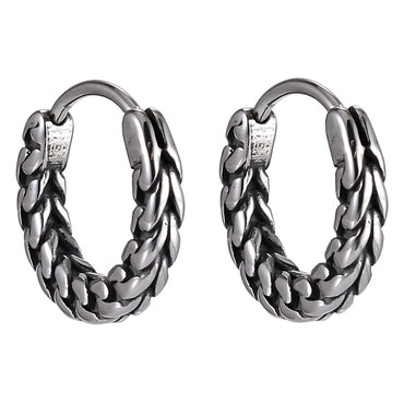 ESS838 STAINLESS STEEL HOOP EARRING WITH CHAIN DESIGN