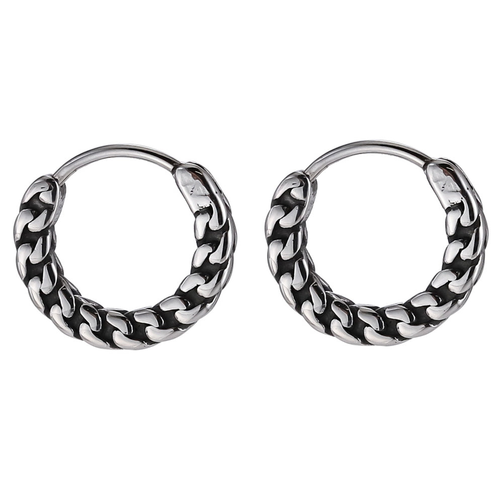 ESS838 STAINLESS STEEL HOOP EARRING WITH CHAIN DESIGN