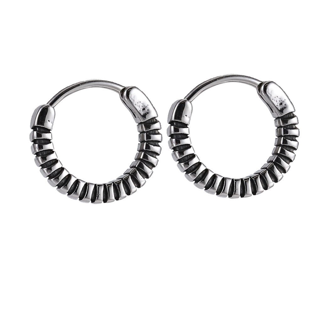 ESS839 STAINLESS STEEL HOOP EARRING WITH PATTERN