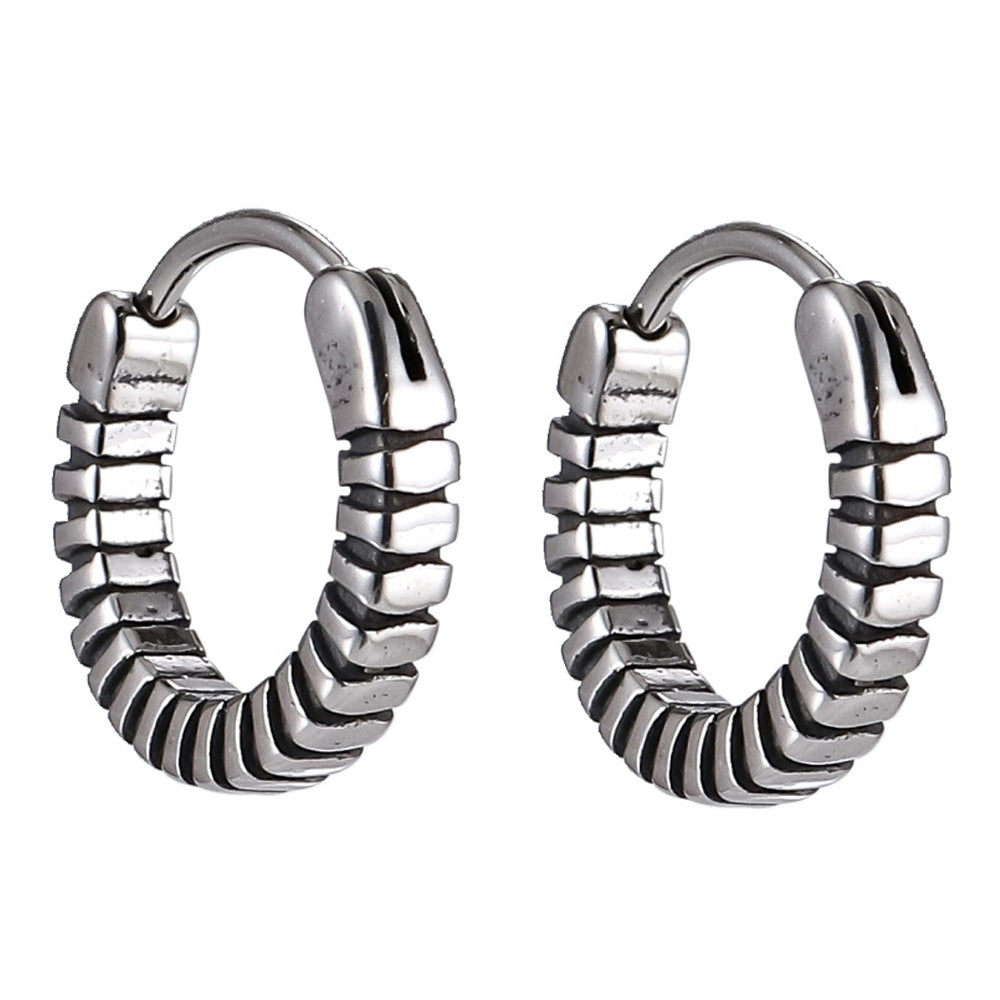 ESS839 STAINLESS STEEL HOOP EARRING WITH PATTERN